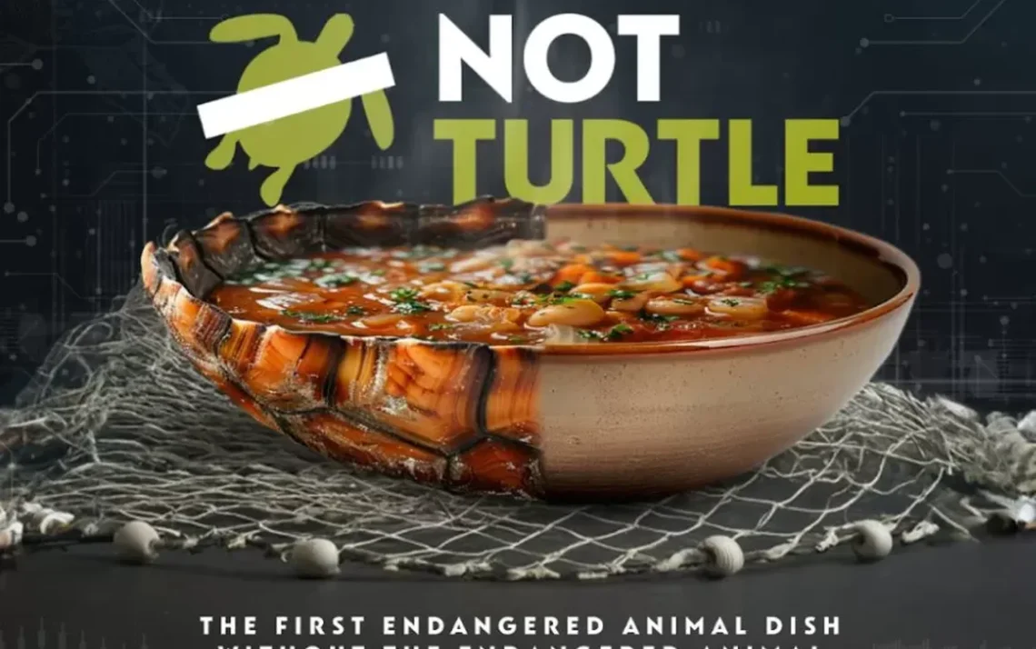 sopa à base de tartaruga, caldo de tartaruga, refeição de tartaruga